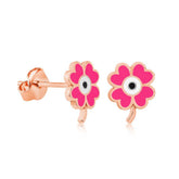 Boucles d'oreilles trèfle rose fluo argentées